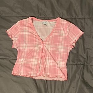 Pink and white plaid shirt